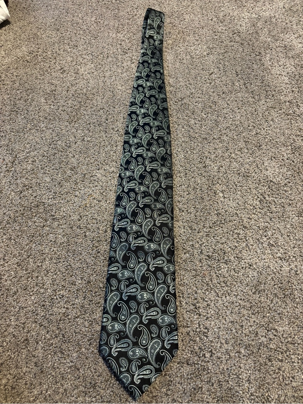 Alexander Julian Black Paisley Silk Tie with Silver and Green Accents